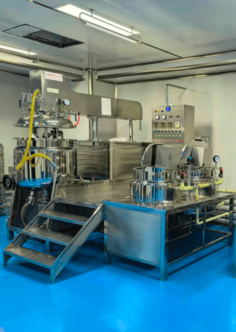 Quality control lab testing teeth whitening gels and strips with HPLC and microbiological analyzers – guaranteeing product safety and stability.